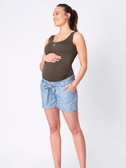 Seraphine Maternity Blue Underbump Drawstring Shorts - Image 4 of 5