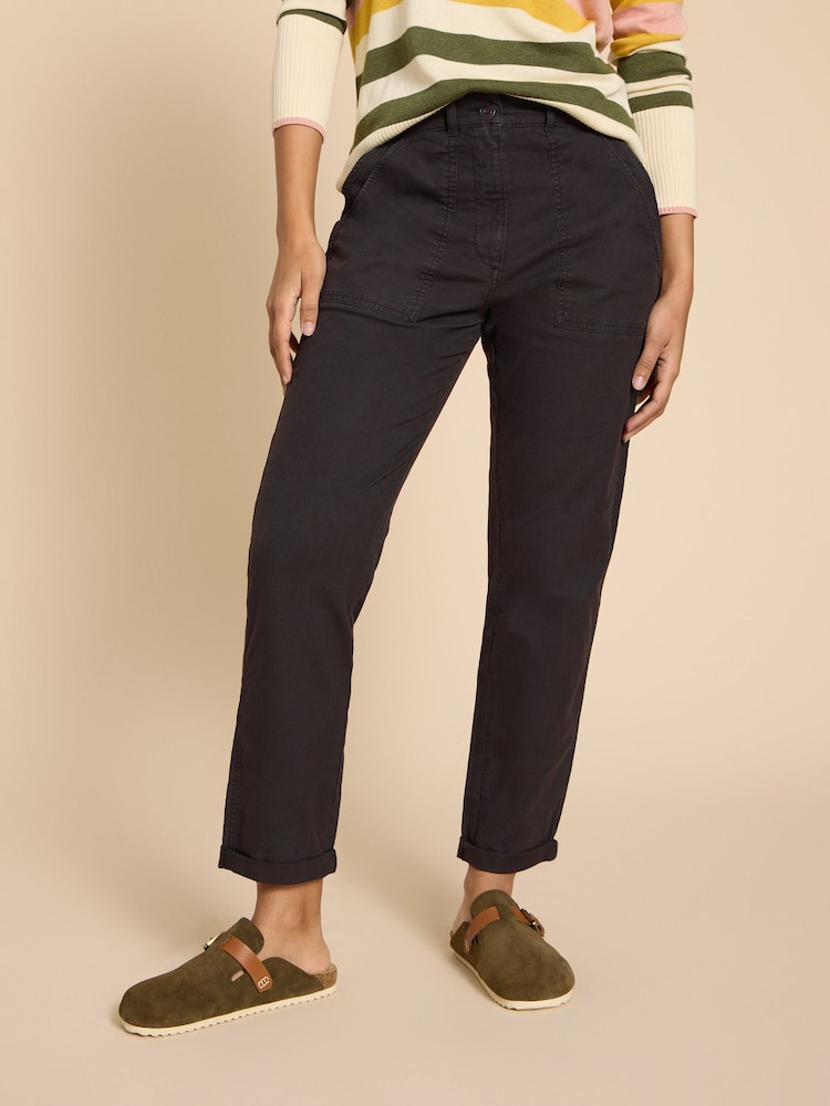 White Stuff Black Twister Chino Trousers With Linen - Image 1 of 7