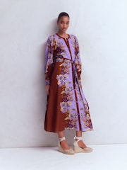 Boden Purple Blouson Sleeve Occasion Dress - Image 1 of 3