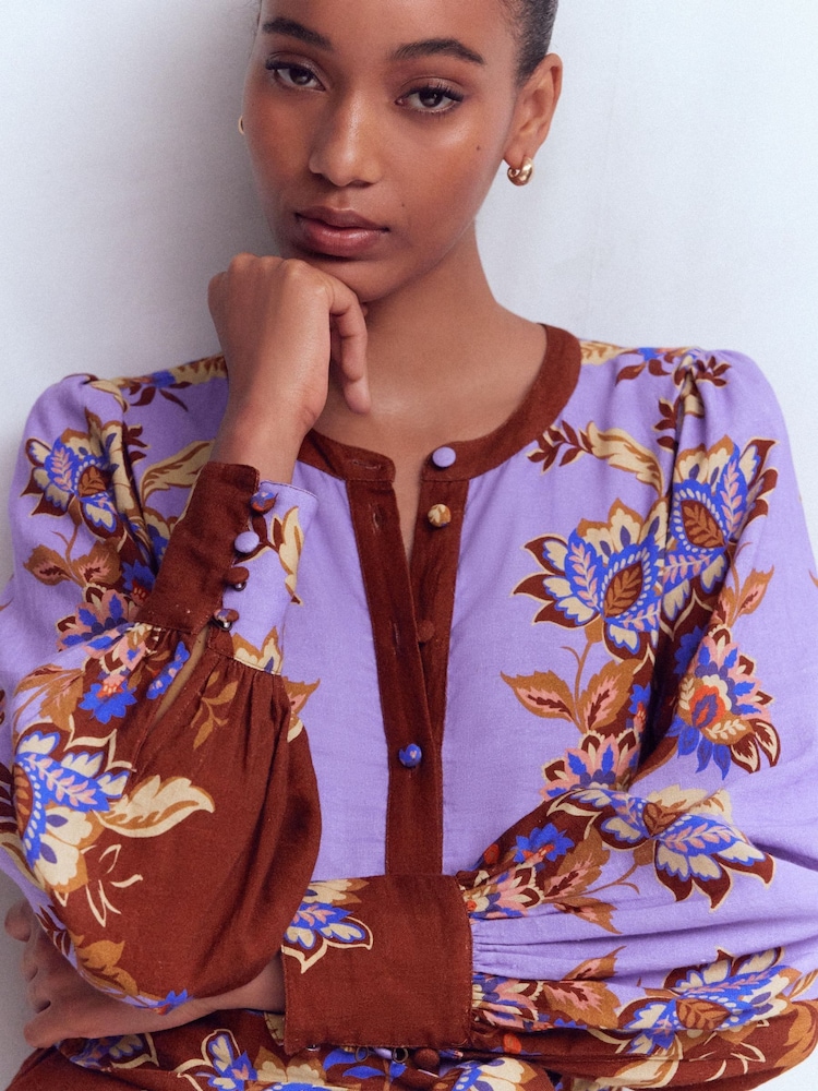 Boden Purple Blouson Sleeve Occasion Dress - Image 2 of 3 Boden Purple Blouson Sleeve Occasion Dress - Image 2 of 3