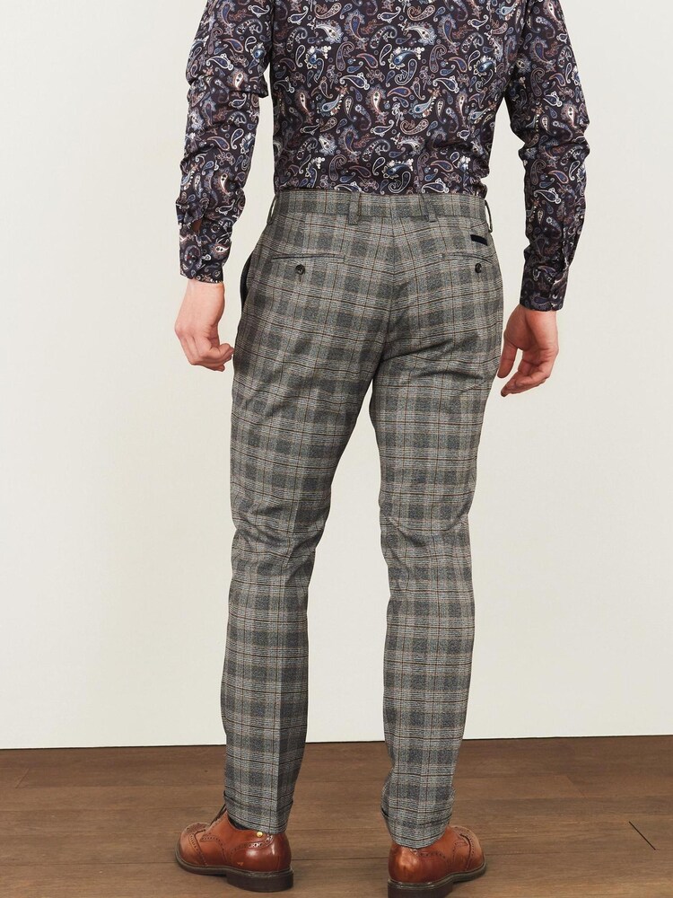 Grey Skinny Fit Trimmed Check Suit: Trousers - Image 2 of 7