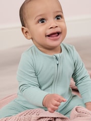 MORI Ribbed Stretch Organic Cotton & Bamboo 2 Way Zip Sleepsuit - Image 1 of 6