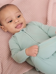 MORI Ribbed Stretch Organic Cotton & Bamboo 2 Way Zip Sleepsuit - Image 2 of 6