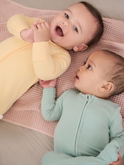 MORI Ribbed Stretch Organic Cotton & Bamboo 2 Way Zip Sleepsuit - Image 3 of 6