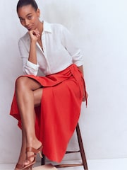 Boden Red Dimitra Linen Column Skirt - Image 1 of 5
