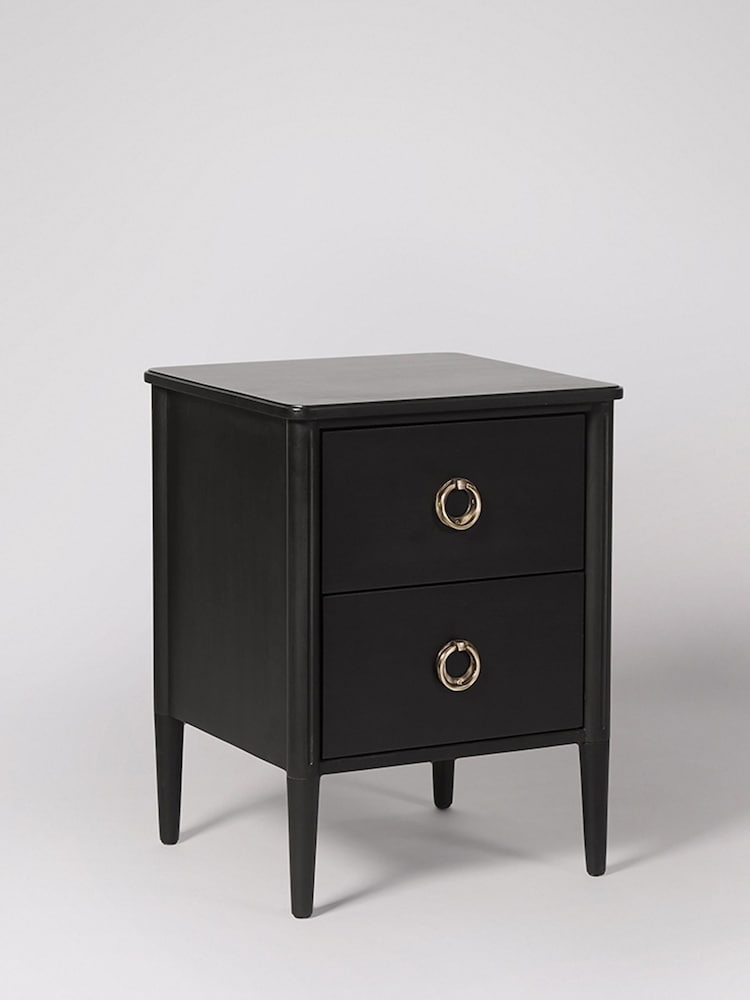 Swoon Black Reyna Mango Wood 2 Drawer Bedside Table - Image 2 of 5