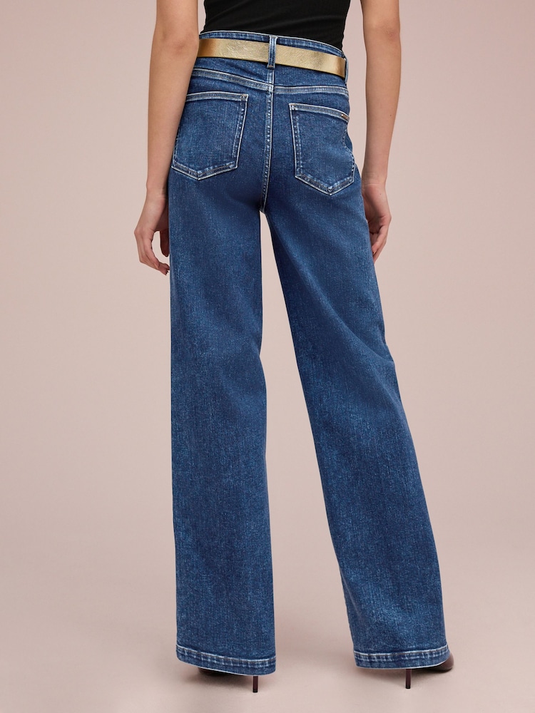 Dark Blue Wide Leg Jeans - Image 4 of 6
