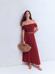 Boden Brown Ruched Bardot Jersey Dress - Image 1 of 5