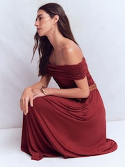 Boden Brown Ruched Bardot Jersey Dress - Image 3 of 5