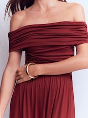 Boden Brown Ruched Bardot Jersey Dress - Image 4 of 5