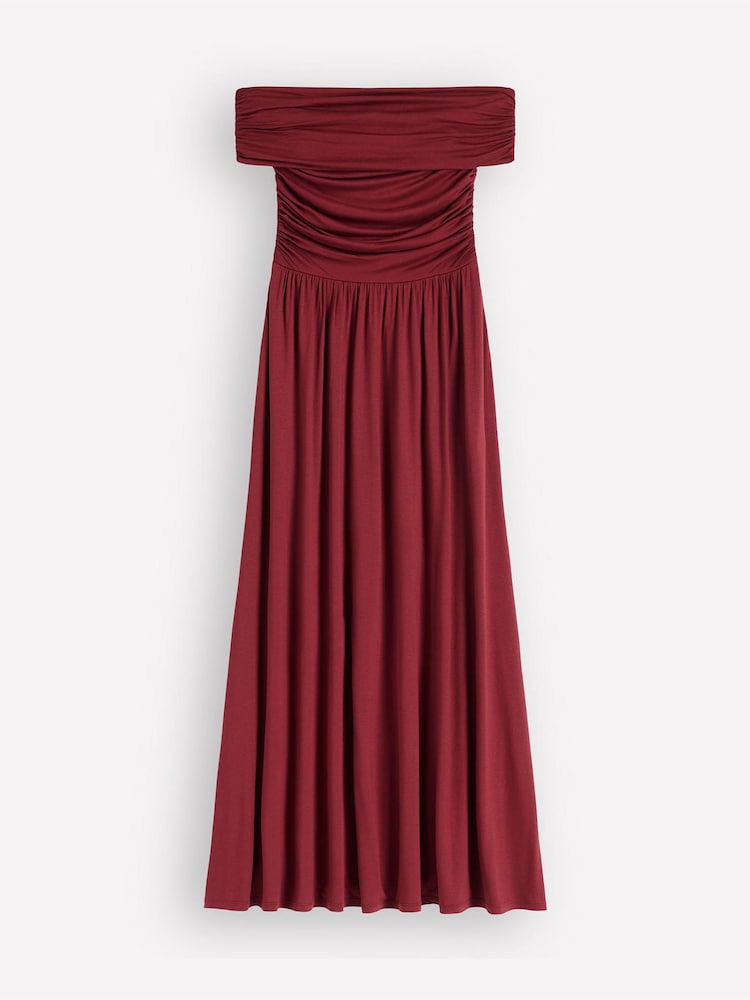 Boden Brown Ruched Bardot Jersey Dress - Image 5 of 5 Boden Brown Ruched Bardot Jersey Dress - Image 5 of 5