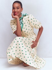 Boden Cream Irene Puff Sleeve Dress - Image 1 of 4