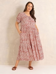 Evans Orange Ditsy Tie Neck Dress - Image 1 of 5