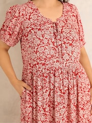 Evans Orange Ditsy Tie Neck Dress - Image 4 of 5