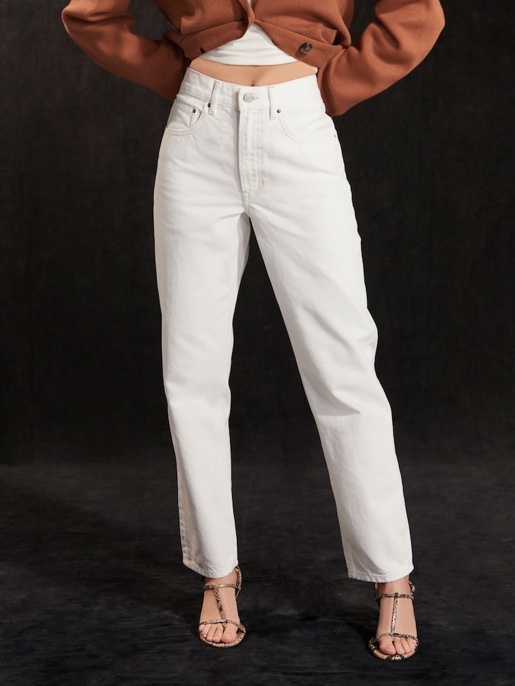 Wit - 100% katoenen mom jeans met rechte pijpen - Image 3 of 7