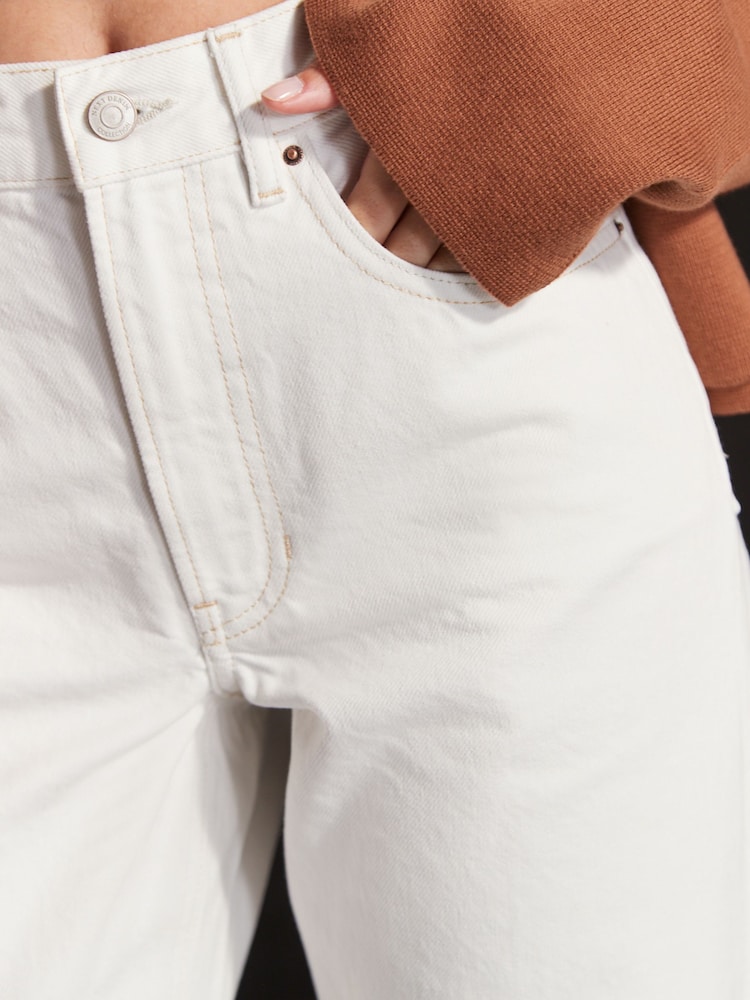 Wit - 100% katoenen mom jeans met rechte pijpen - Image 5 of 7