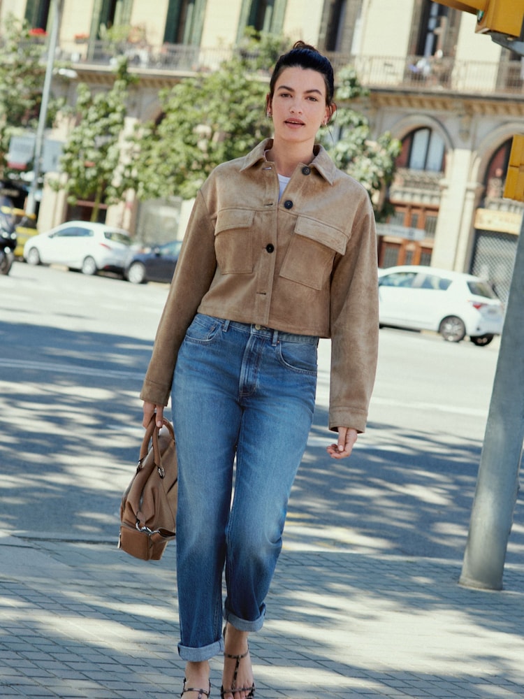 Dunkelblau - 100% Cotton Column Mom Jeans - Bild 1 von 6
