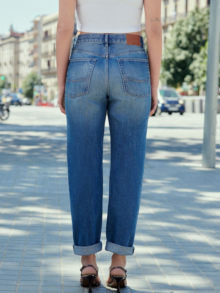 Dunkelblau - 100% Cotton Column Mom Jeans - Bild 2 von 6