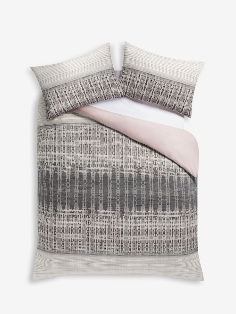 Black/White 100% Cotton Jacquard Ikat Duvet Cover And Pillowcase Set - Image 2 of 3 Black/White 100% Cotton Jacquard Ikat Duvet Cover And Pillowcase Set - Image 2 of 3