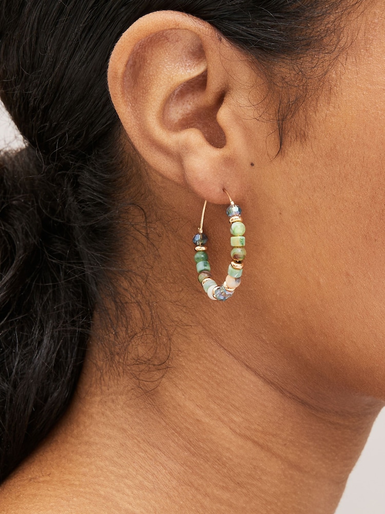 Green Beaded Hoop Earrings - Image 2 of 3 Green Beaded Hoop Earrings - Image 2 of 3