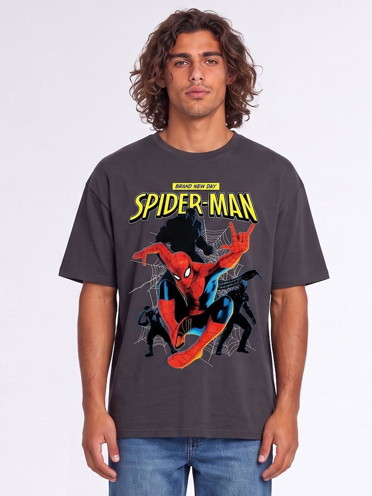 Brands In Grey Marvel Spider Man Brand New Day Jump T-Shirt - Image 1 of 4 Brands In Grey Marvel Spider Man Brand New Day Jump T-Shirt - Image 1 of 4