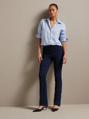 Dark Blue Denim Jersey Flare Leggings - Image 1 of 6