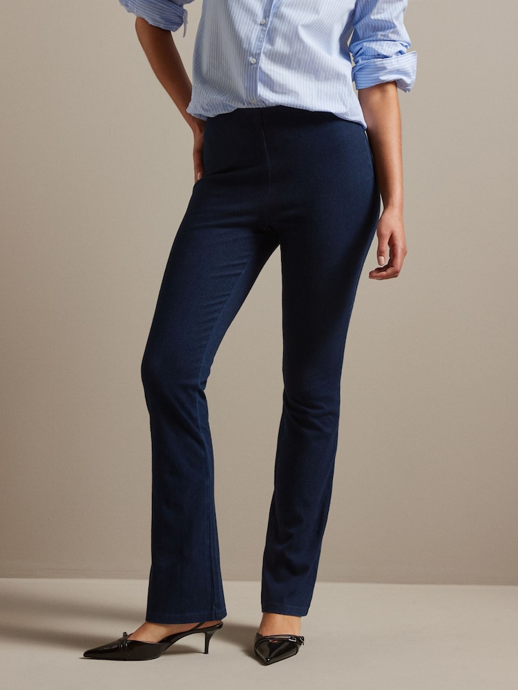 Dark Blue Denim Jersey Flare Leggings - Image 2 of 6