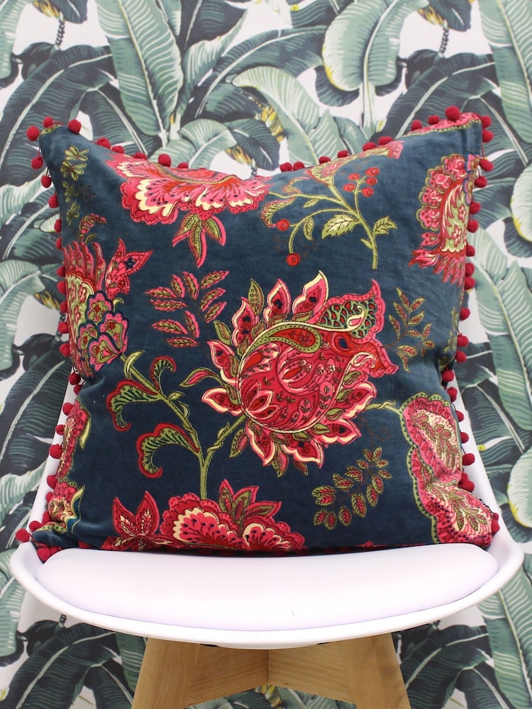 Riva Paoletti Smoke Blue Malisa Paisley Pattern Polyester Filled Cushion - Image 1 of 3