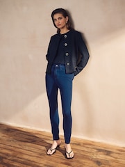 Dark Blue Fly Fasten Jersey Denim Leggings - Image 1 of 5