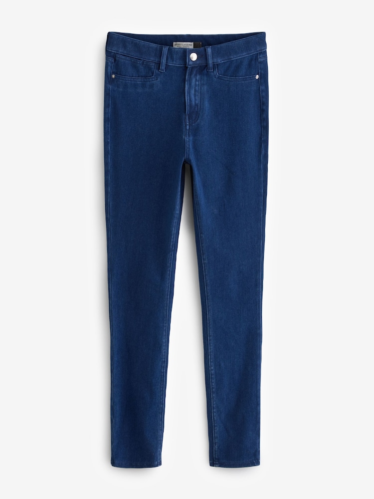 Dark Blue Fly Fasten Jersey Denim Leggings - Image 4 of 5