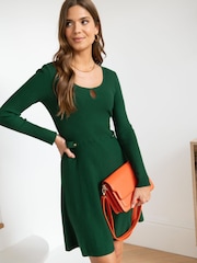 Pour Moi Green Helen Knit Skater Skirt Dress - Image 1 of 4