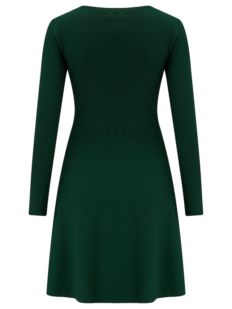 Pour Moi Green Helen Knit Skater Skirt Dress - Image 4 of 4
