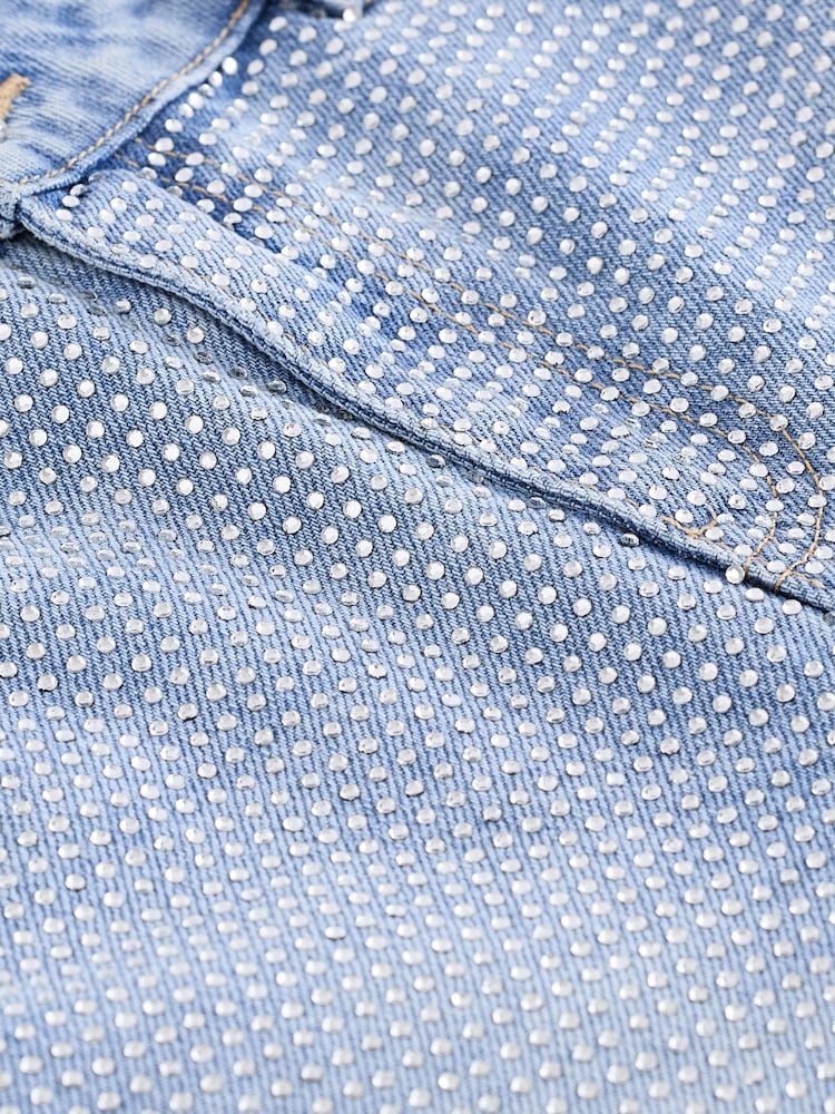 Mid Blue 100% Cotton Embellished Denim Shorts - Image 6 of 6