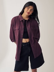Rojo burdeos - Print Oversized Denim 100% Cotton Shirt - Imagen 1 de 5