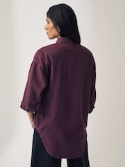 Rojo burdeos - Print Oversized Denim 100% Cotton Shirt - Imagen 3 de 5