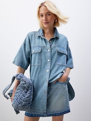 Green Tinted Short Sleeve Denim 100% Cotton Shirt - Image 2 of 6