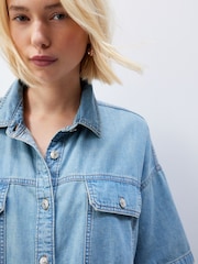 Green Tinted Short Sleeve Denim 100% Cotton Shirt - Image 4 of 6