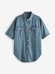 Green Tinted Short Sleeve Denim 100% Cotton Shirt - Image 5 of 6