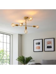 Gallery Home Satin Brass Industrial Chrome 5 Light Flush Ceiling Light - Image 1 of 3