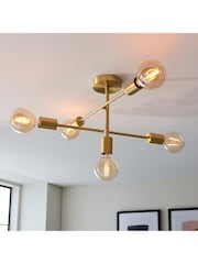 Gallery Home Satin Brass Industrial Chrome 5 Light Flush Ceiling Light - Image 2 of 3