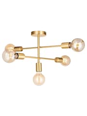 Gallery Home Satin Brass Industrial Chrome 5 Light Flush Ceiling Light - Image 3 of 3