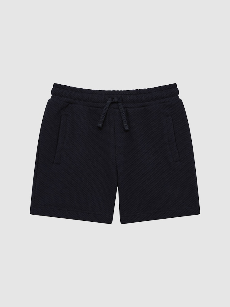 Reiss Navy Robin Senior Slim Fit Textured Drawstring Shorts - Image 2 of 6