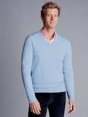 Синій - Charles Tyrwhitt Джемпер з V-подібним вирізом із чистого мериноса - Image 1 of 4