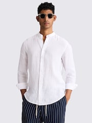 MOSS White Tailored Fit 100% Linen Grandad Collar Shirt - Image 1 of 4