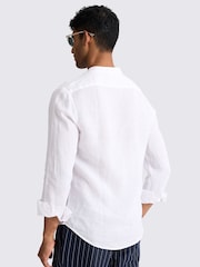MOSS White Tailored Fit 100% Linen Grandad Collar Shirt - Image 2 of 4