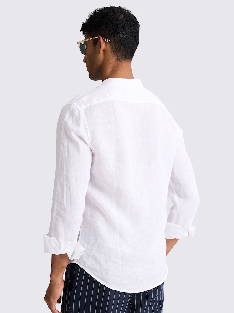 MOSS White Tailored Fit 100% Linen Grandad Collar Shirt - Image 2 of 4 MOSS White Tailored Fit 100% Linen Grandad Collar Shirt - Image 2 of 4