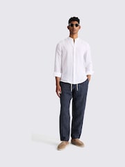 MOSS White Tailored Fit 100% Linen Grandad Collar Shirt - Image 3 of 4