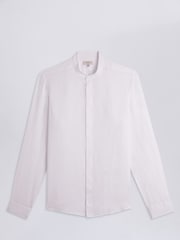 MOSS White Tailored Fit 100% Linen Grandad Collar Shirt - Image 4 of 4