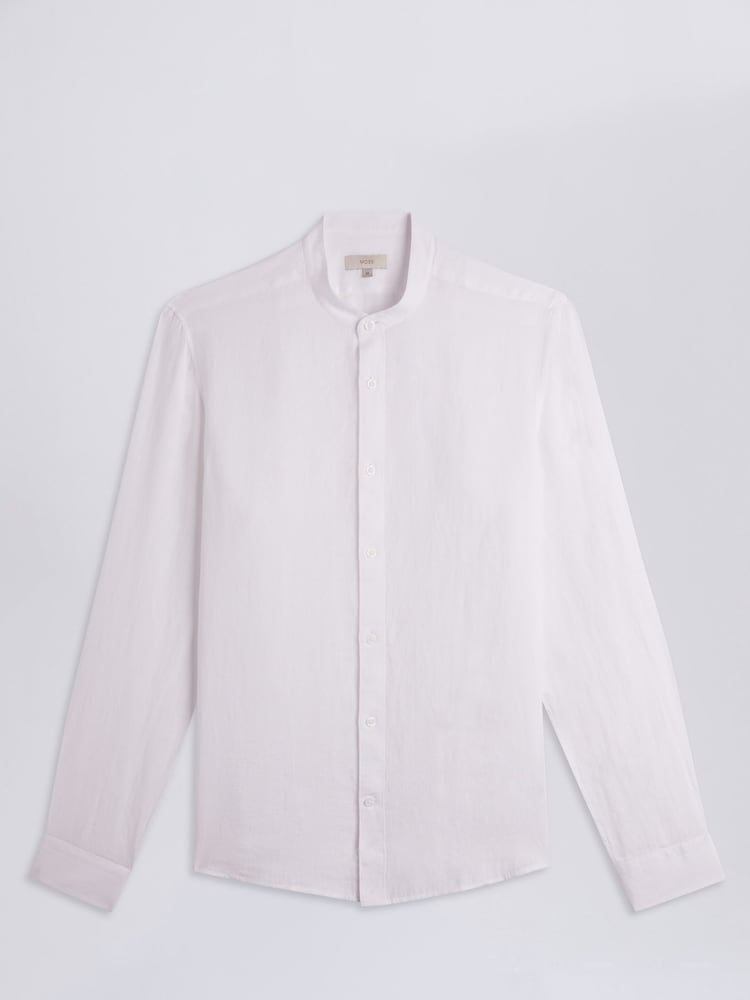 MOSS White Tailored Fit 100% Linen Grandad Collar Shirt - Image 4 of 4 MOSS White Tailored Fit 100% Linen Grandad Collar Shirt - Image 4 of 4