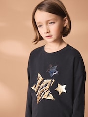 Black Sequin Star Long Sleeve T-Shirt (3-16yrs) - Image 4 of 7